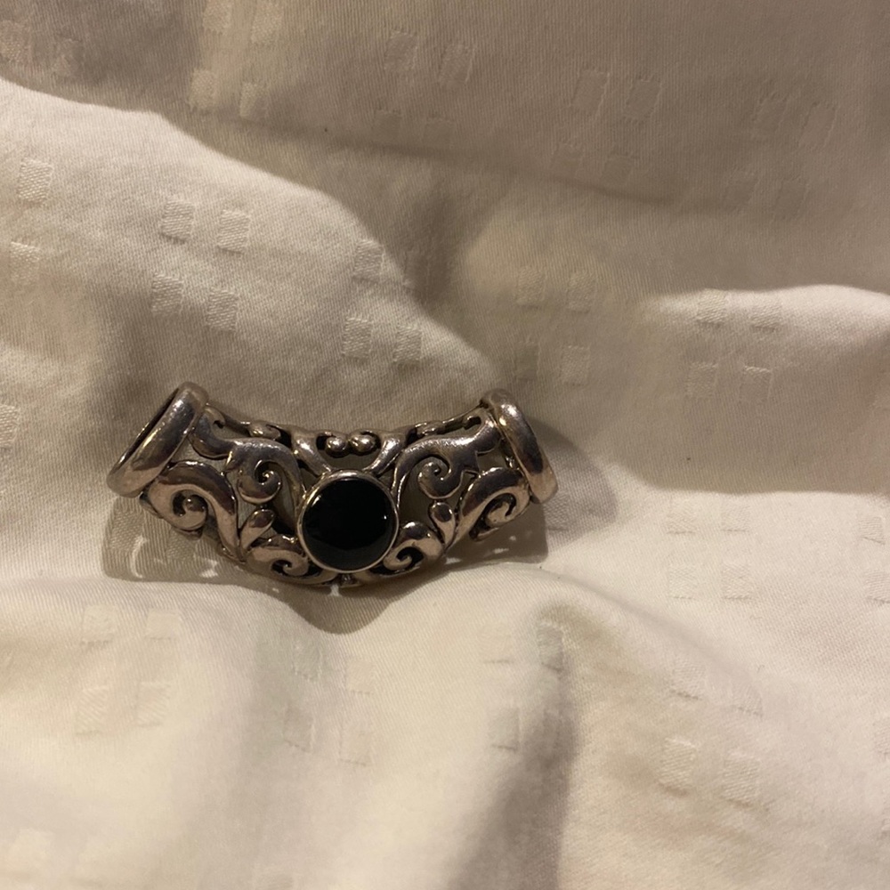 Sterling Silver Scroll Necklace Slide with Black Onyx Accent